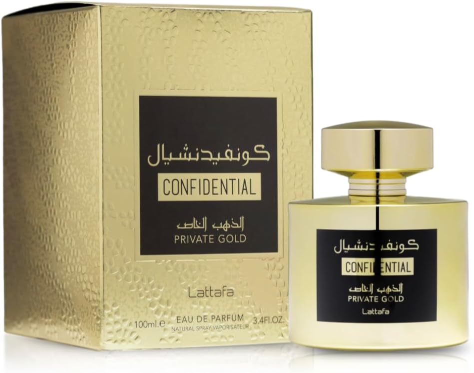 Confidential Private Gold Original Parfum arabe unisexe de longue durée EDP avec atomiseur rechargeable 5 ml, parfum chypre, fruits avec notes de pêche, framboise et vanille