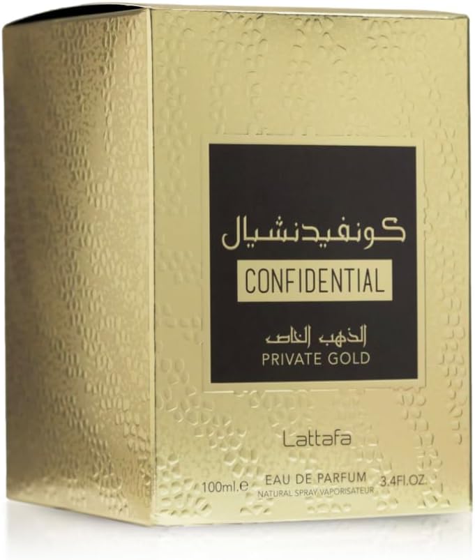 Confidential Private Gold Original Parfum arabe unisexe de longue durée EDP avec atomiseur rechargeable 5 ml, parfum chypre, fruits avec notes de pêche, framboise et vanille