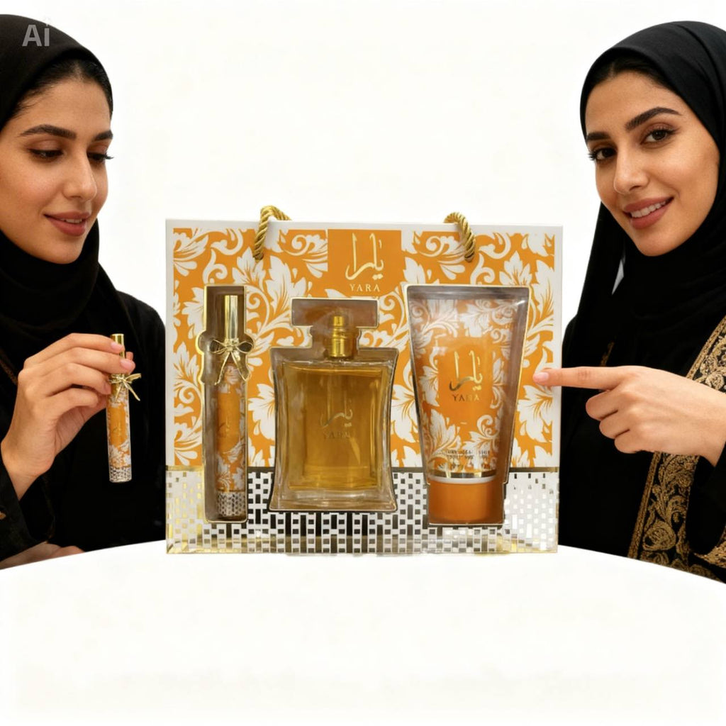 Coffret Parfum Yara JAUNE – Eau de Parfum 90 ml + 50 ml + Gel Douche 20 ml | Cadeau Parfumé Femme
